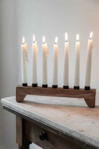 Bleached Wooden Candle Holder with Seven Slots